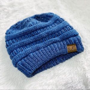 C.C Knit Ponytail Beanie in Blue